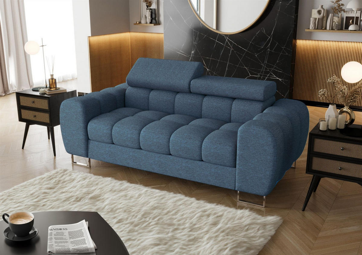 SOFA 2-sitzer Bastien In Stoff Aragon - Blau, Holzwerkstoff/Textil (195/95/97cm) - Fun Möbel