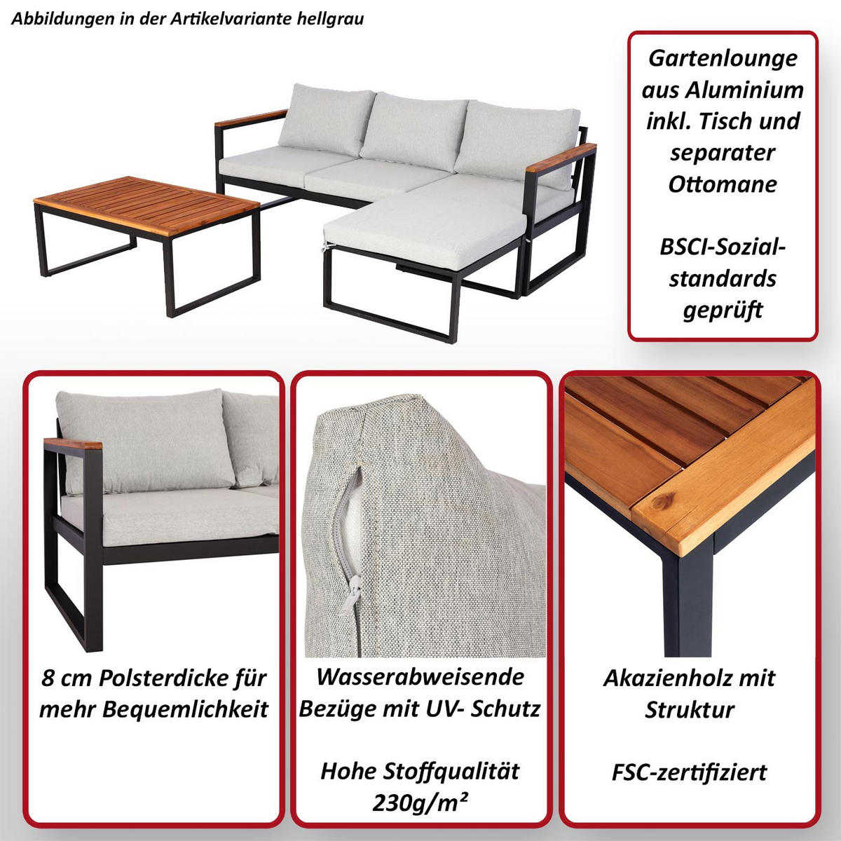 GARTEN-GARNITUR L26B 3ER-SET Braun, Hellgrau - Hellgrau/Braun, Textil - MCW