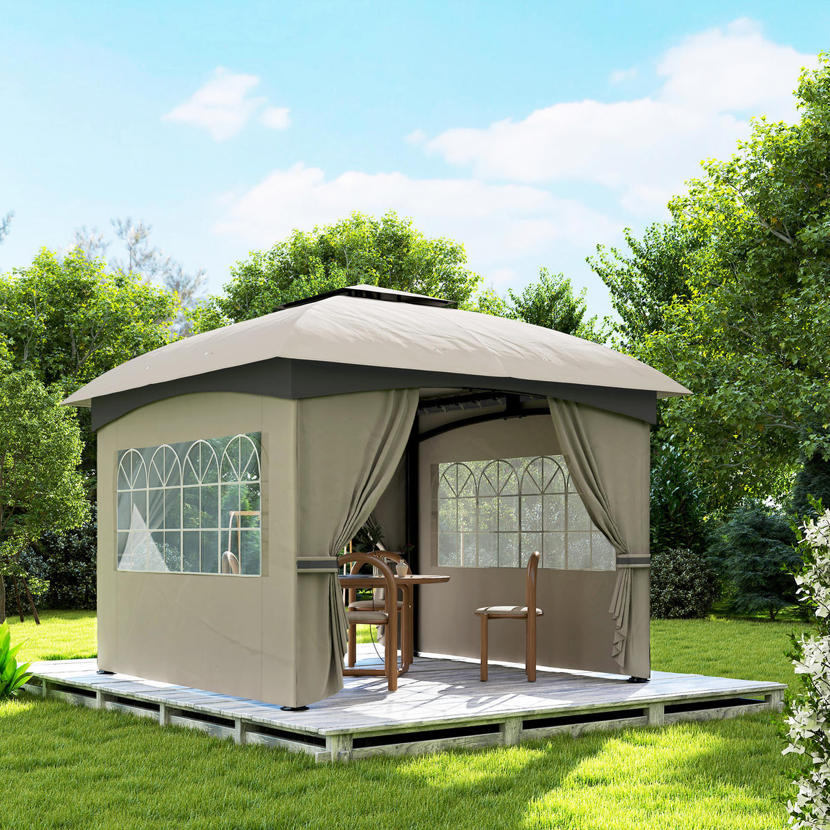 PAVILLON 3,4 x 3,4 m - Hellgrau, Metall (335/285/335cm) - Outsunny