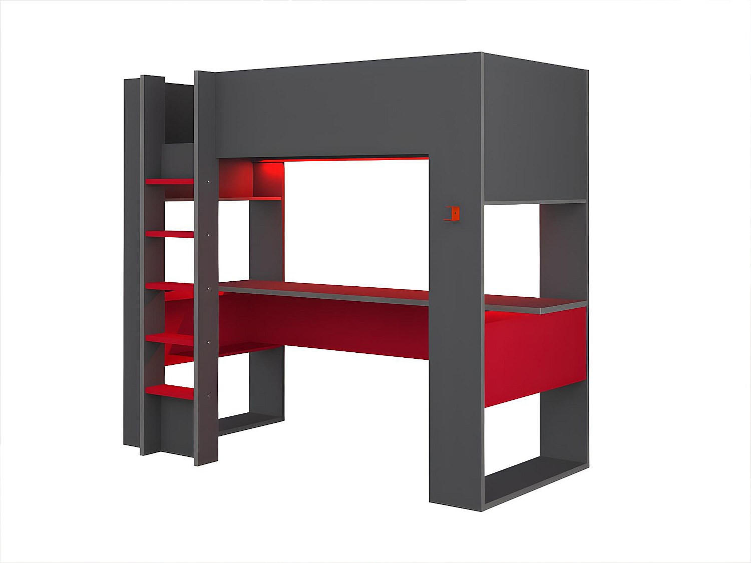 Vente-Unique Hochbett Anthrazit, Rot 90x200 cm