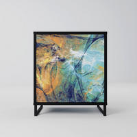SIDEBOARD ABSTRACT THOUGHTS, Schwarz, 57,5x42x67,5 cm, Schwarze Metall-Rahmenfüße - Multicolor/Schwarz, Holzwerkstoff/Metall (57.5/67.5/42cm) - SpaceRebels