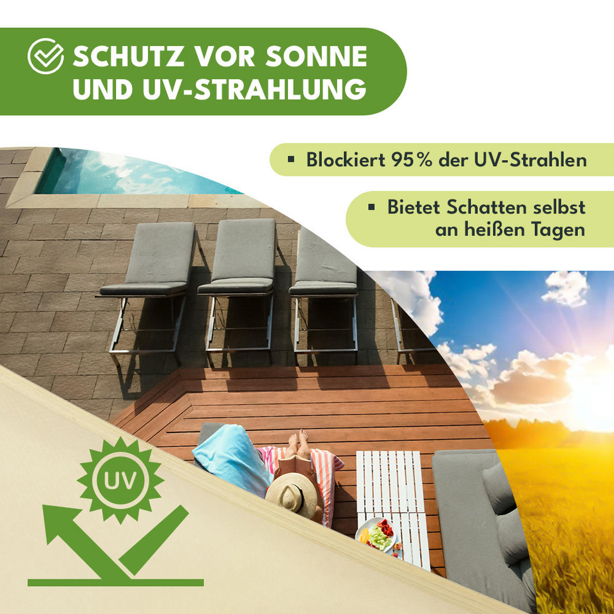 SONNENSEGEL Wasserdicht Rechteckig Beige 4x3m - Beige, Textil (400/300cm) - KRUMAD