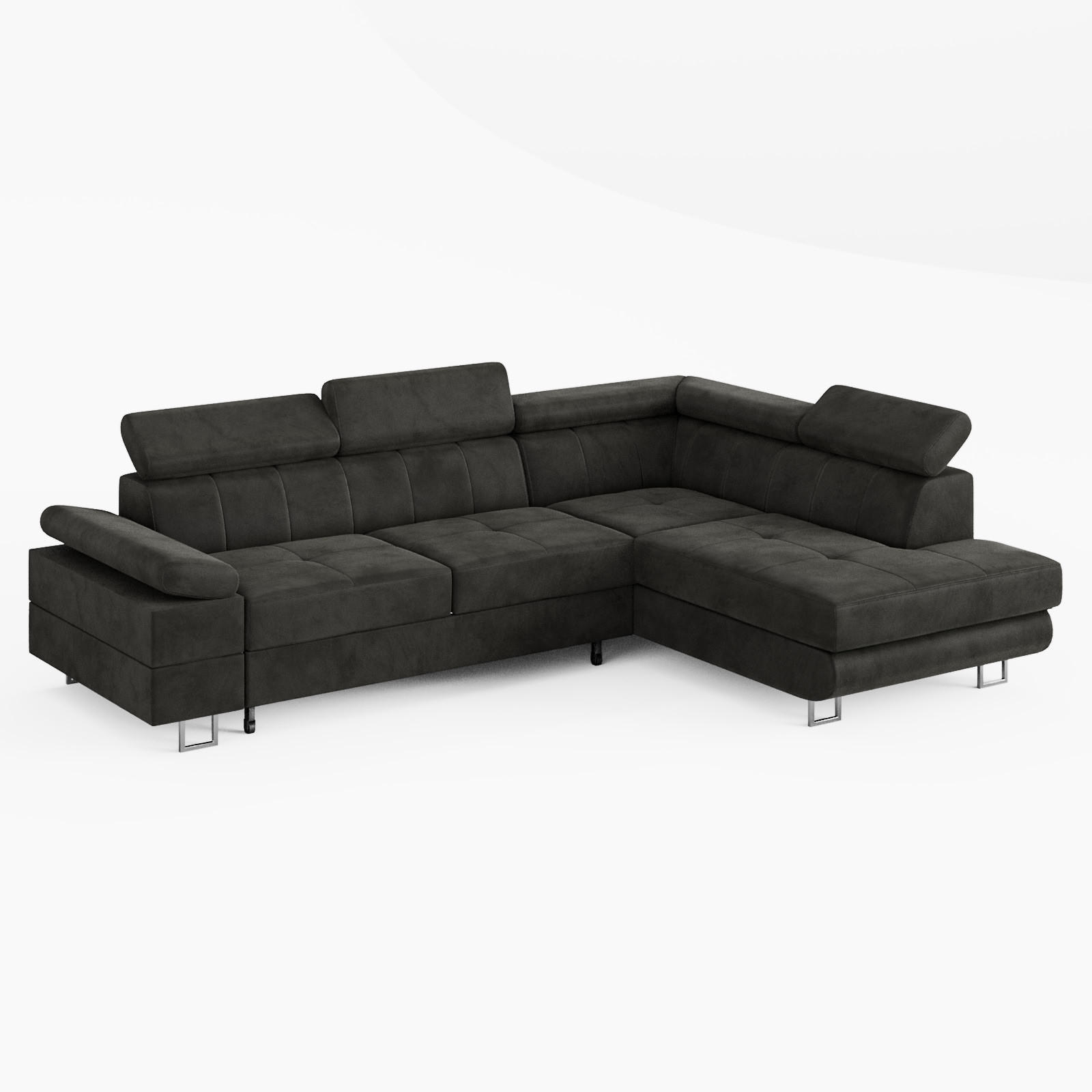 ECKSOFA CAROLINE Rechts Dunkelgrau Velours-Stoff mit Schlaffunktion und Bettkasten - Chromfarben/Dunkelgrau, Textil (253/190cm) - Barchello