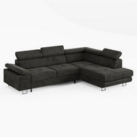 ECKSOFA CAROLINE Rechts Dunkelgrau Velours-Stoff mit Schlaffunktion und Bettkasten - Chromfarben/Dunkelgrau, Textil (253/190cm) - Barchello