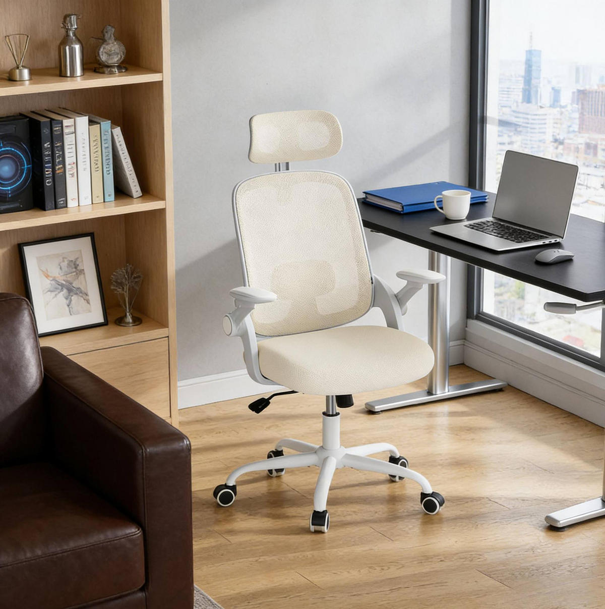 BÜROSTUHL ergonomisch höhenverstellbar Beige - Beige, Metall (47/117.5/63.5cm) - Meubliv