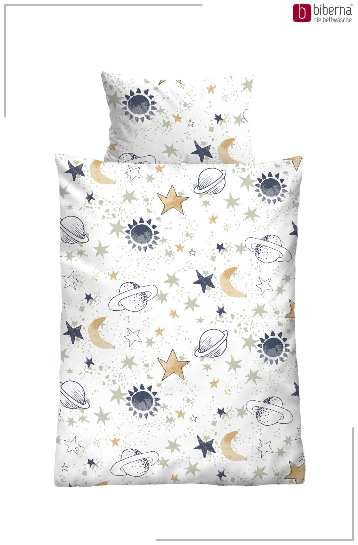 BETTWÄSCHE-GARNITUR Premium Biber Universum weiss, 100x135 cm + 40x60 cm - Weiß, Textil (100/135cm) - biberna