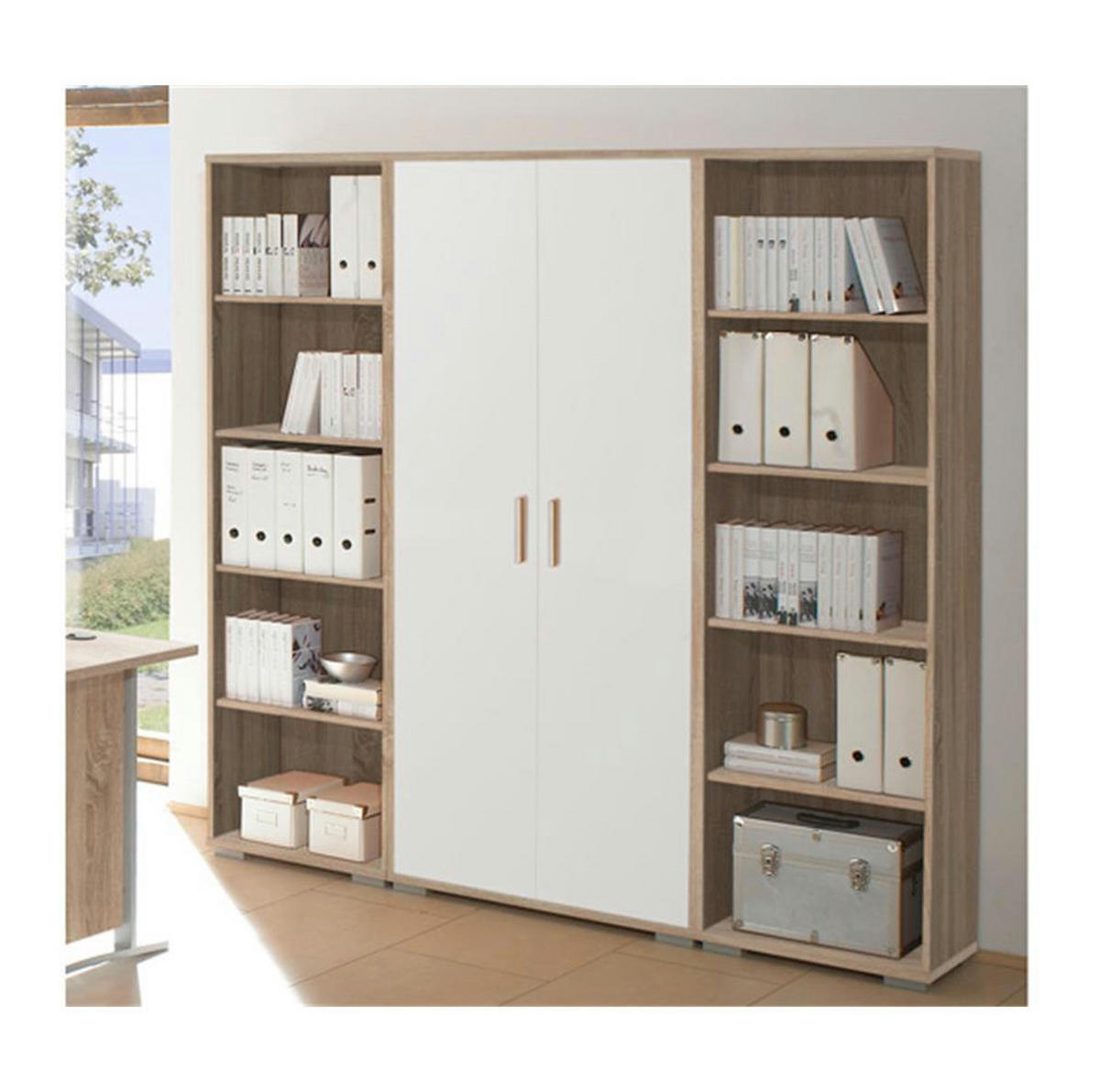BÜROMÖBEL Office Line in Eiche Sonoma und Weiß 5 teilig - Braun, Holzwerkstoff (120/80/200cm)