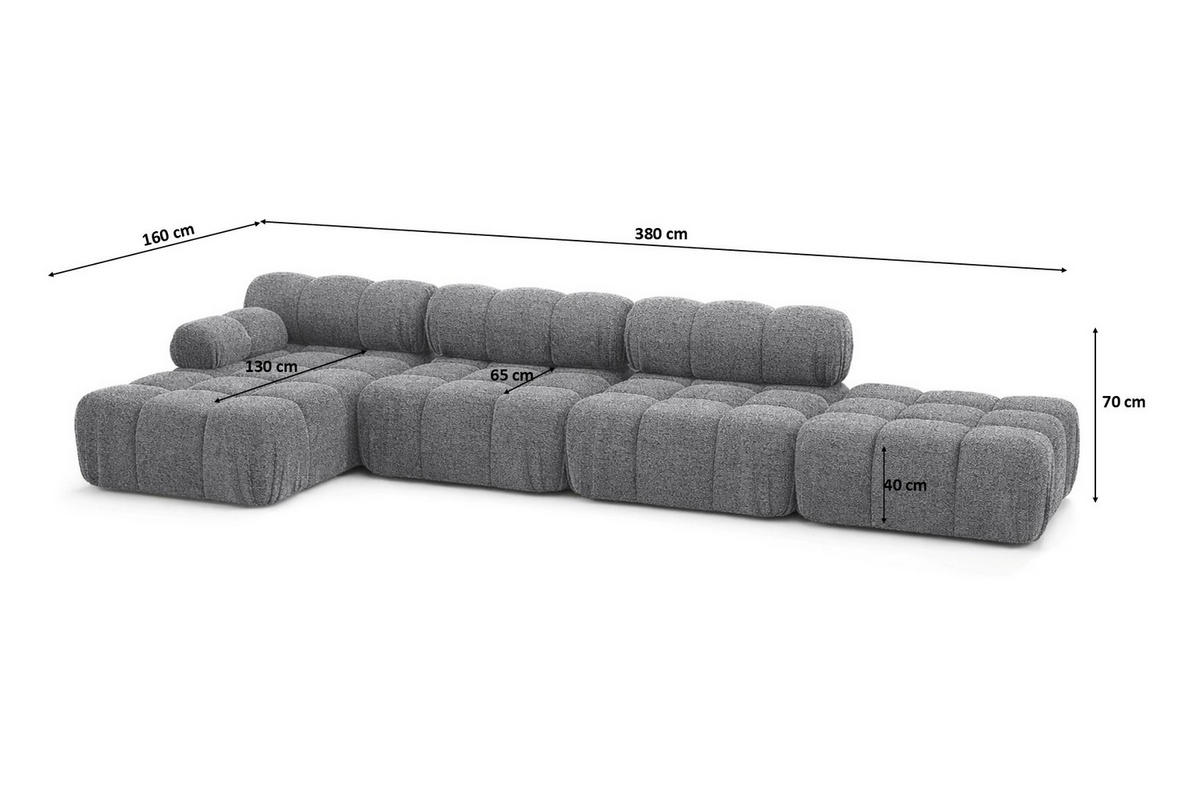 ECKSOFA L-Form XL, Stoff Bouclé Abriamo, Dunkelgrau, Links, Selia L XL - Dunkelgrau, Holz (380/160cm) - Kaiser Möbel