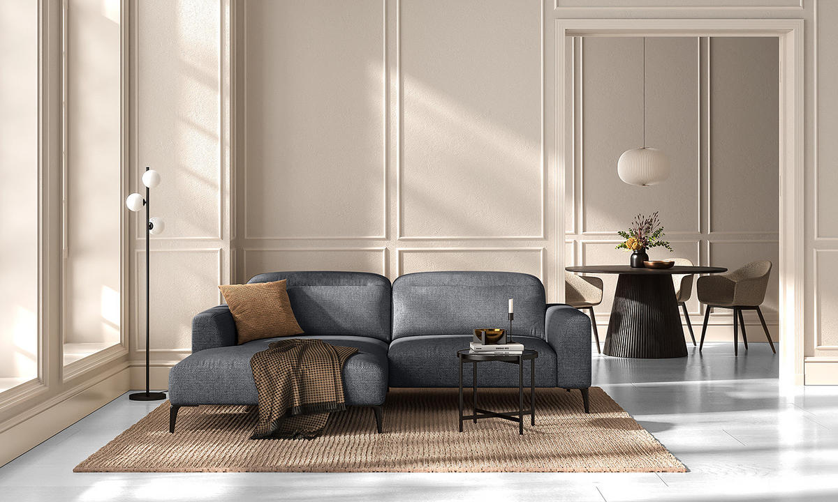 1,5-SITZER ECKSOFA mit Longchair - Schwarz/Grau, Textil/Metall (232/180cm) - home24