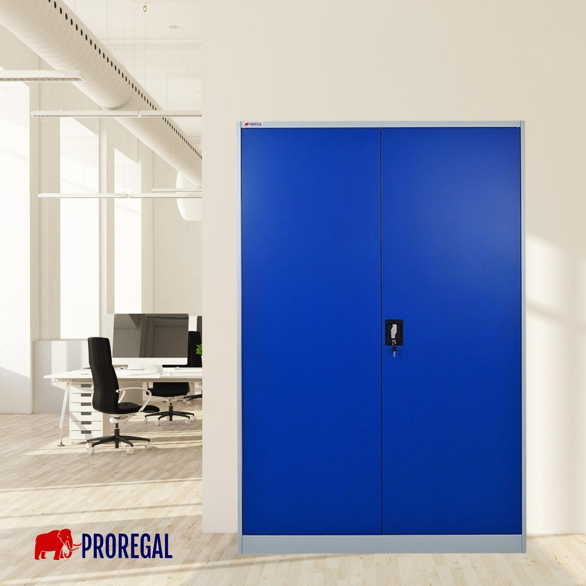 FLÜGELTÜRENSCHRANK Elephant Metall komplett montiert 180x120x40cm Blau/Lichtgrau - Blau/Grau, Metall (120/180/40cm) - PROREGAL