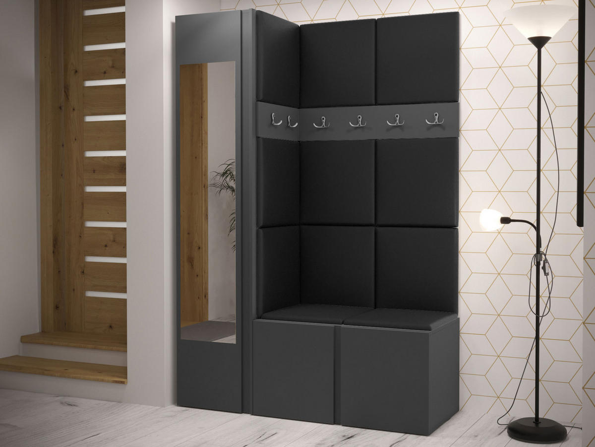 GARDEROBEN-SET Orion X - Graphitfarben/Schwarz, Holzwerkstoff/Kunststoff (124/186/46cm) - MIRJAN24