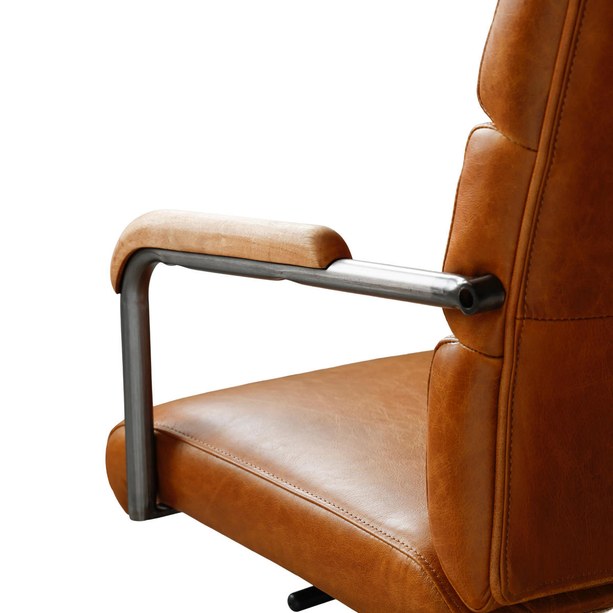 DREHSTUHL DE-41074 mit Eichenarmlehnen und Echtleder Braun - Braun, Metall (73/87/59cm) - ComfortXL