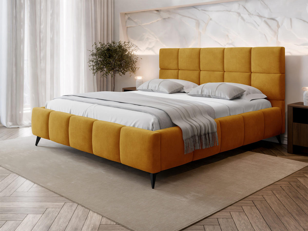 POLSTERBETT Amber - Gelb/Schwarz, Holzwerkstoff/Textil (160/200cm) - MIRJAN24