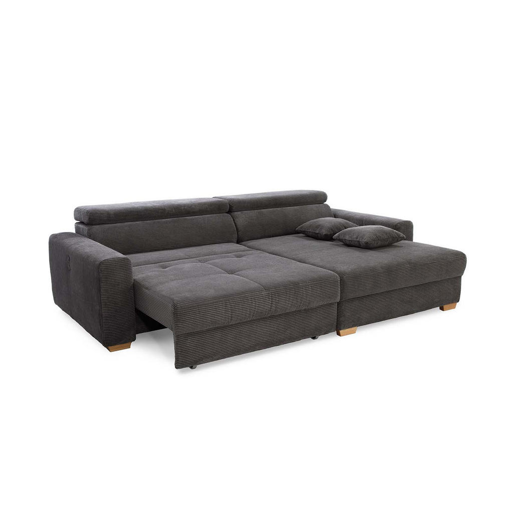 Thumbnail - luma-home Ecksofa, Anthrazit, Textil, Eiche, 3-Sitzer, Füllung: Polyurethan (Pur), Ottomane links, L-Form, rechts montie...