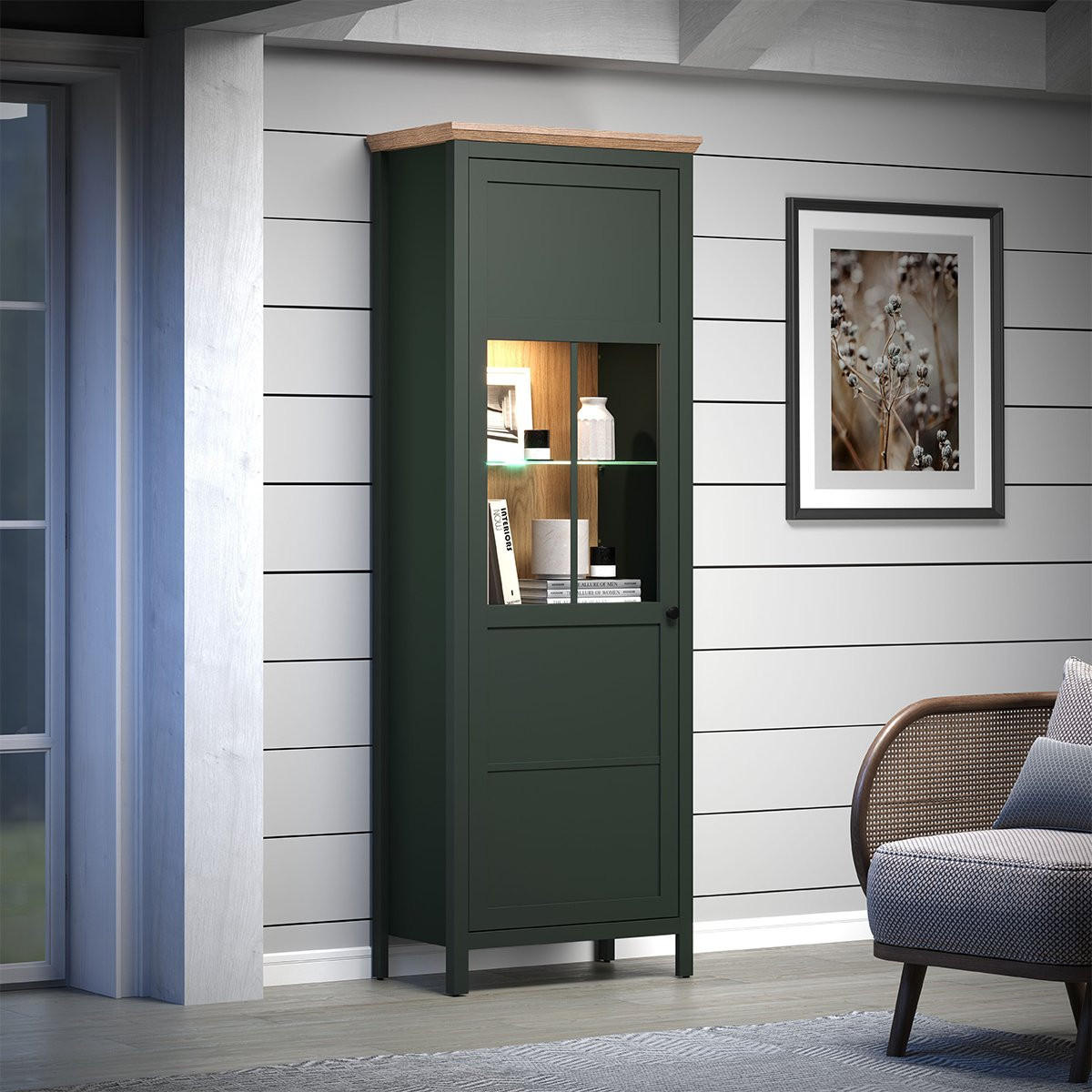 VITRINE Stanton Grün - Grün, Holzwerkstoff (69/69/198cm) - Trendteam