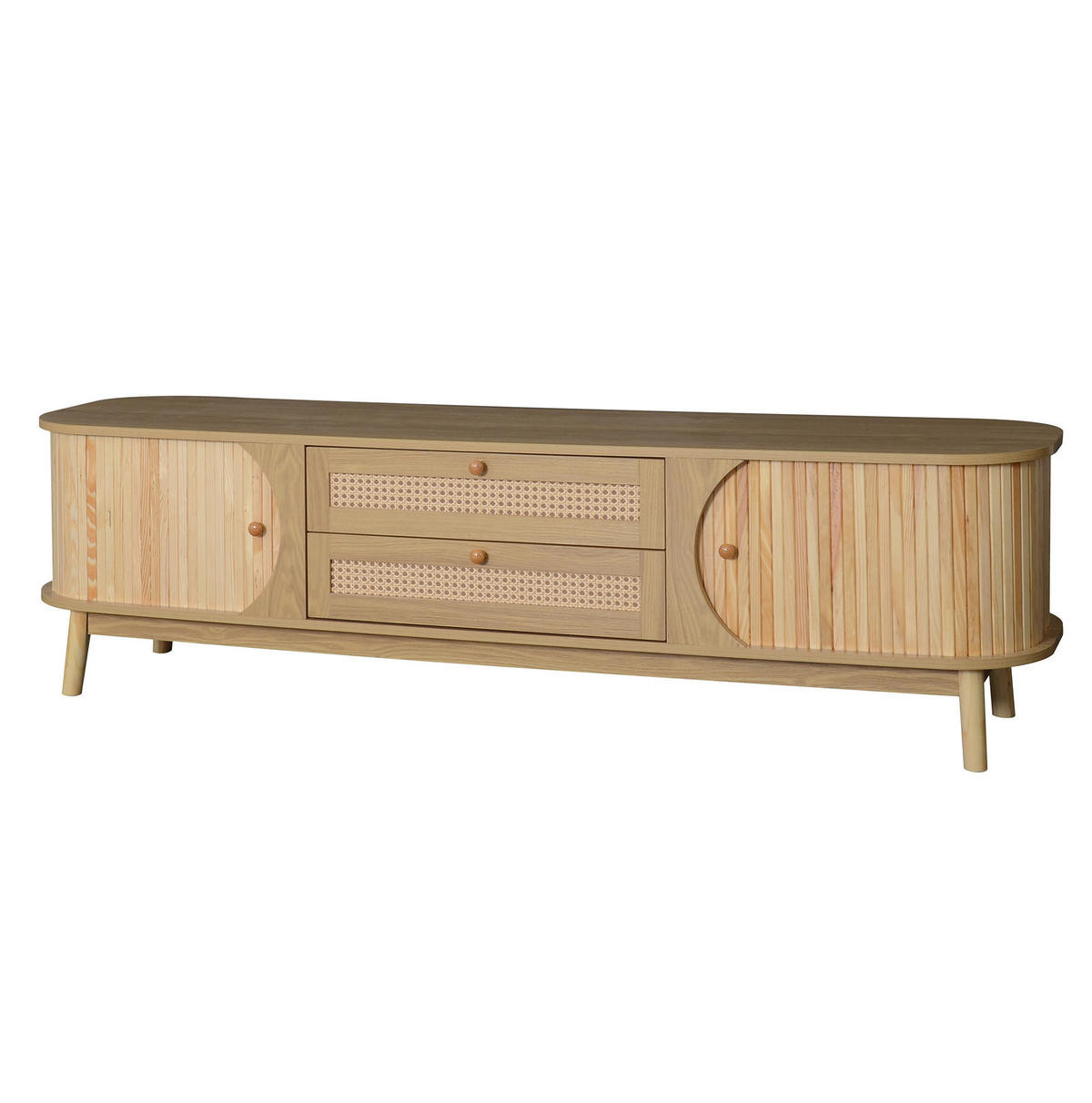 LOWBOARD 170/39.5/46 cm natur aus Massivholz und Spanplatte mit Rattanfronten - Eichefarben, Holzwerkstoff (39.5/46/170cm) - OKMYHOME