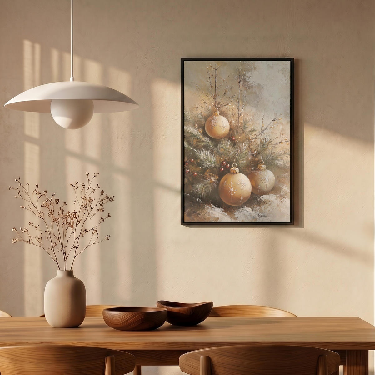 LEINWAND Bilder mit Rahmen - Weihnachten - Kugeln - Beige - Gold - 40x60 - Goldfarben, Textil (40/60cm) - MuchoWow