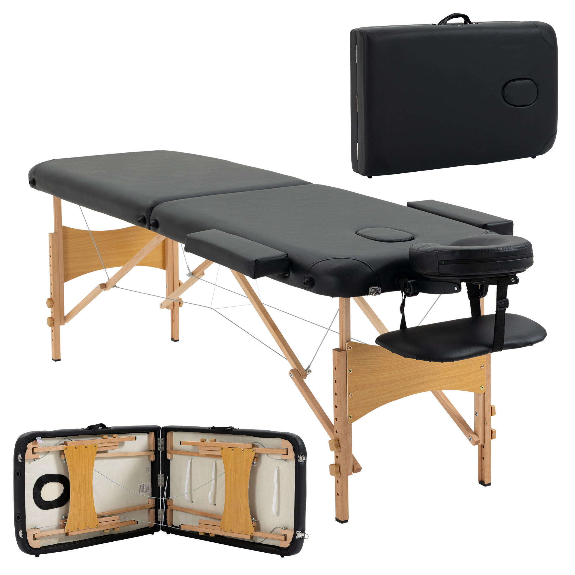 MASSAGELIEGE, klappbarer Massagetisch mit Kopfstütze, für Spa, Salon Kunststoff - Schwarz, Leder (81/92/210cm) - HOMCOM