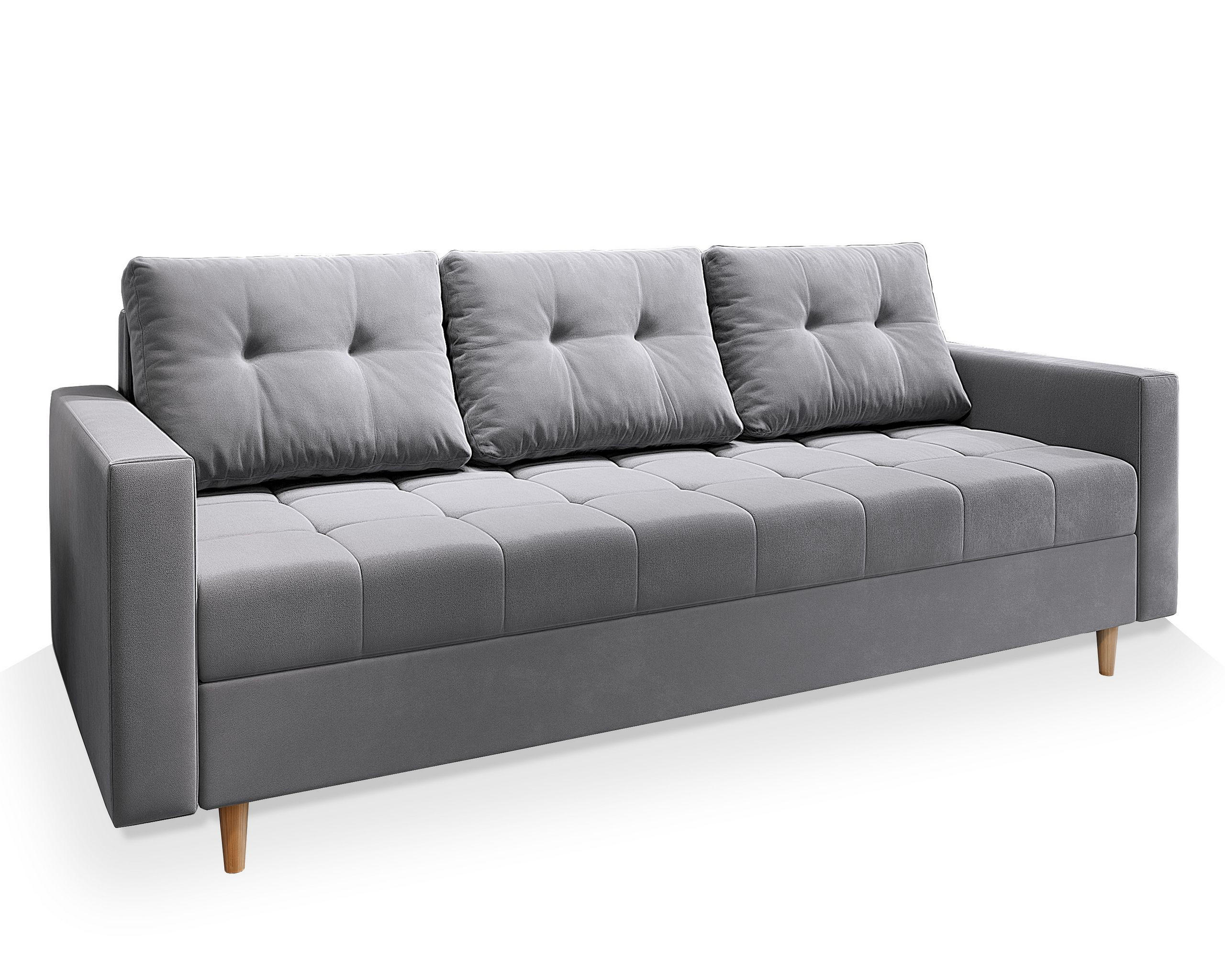 BETTSOFA MILO Hellgrau Plüsch-Stoff mit Schlaffunktion - Hellgrau, Textil (220/93/87cm) - MASSENO