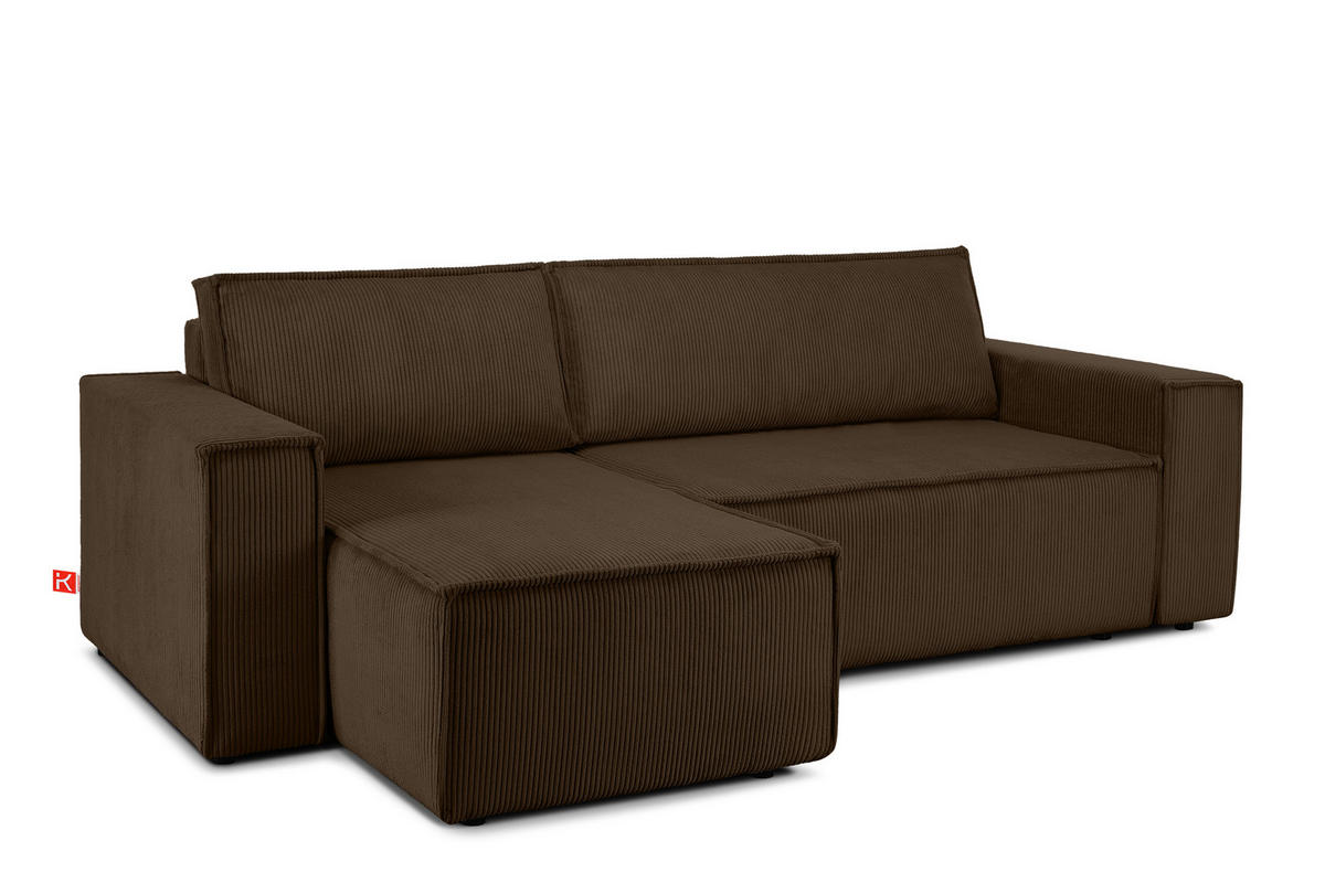 ECKSOFA-LINKS/RECHTS NAPI Schlaffunktion mit Cordbezug, choco - Dunkelbraun/Schwarz, Textil (262/148cm) - KONSIMO®