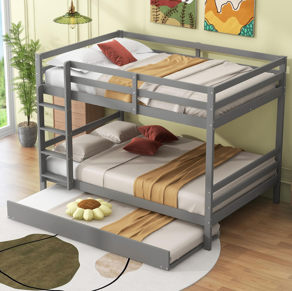 ETAGENBETT 140/200 cm aus Kiefernholz mit Ausziehbett und Treppe - Grau, Holz (140/200cm) - BEAOK