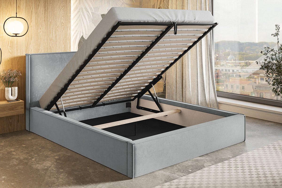 DOPPELBETT 200x200 cm mit Bettkasten Kyoto, Samtstoff, Hellgrau - Hellgrau, Holz/Textil (200/200cm) - Emporius