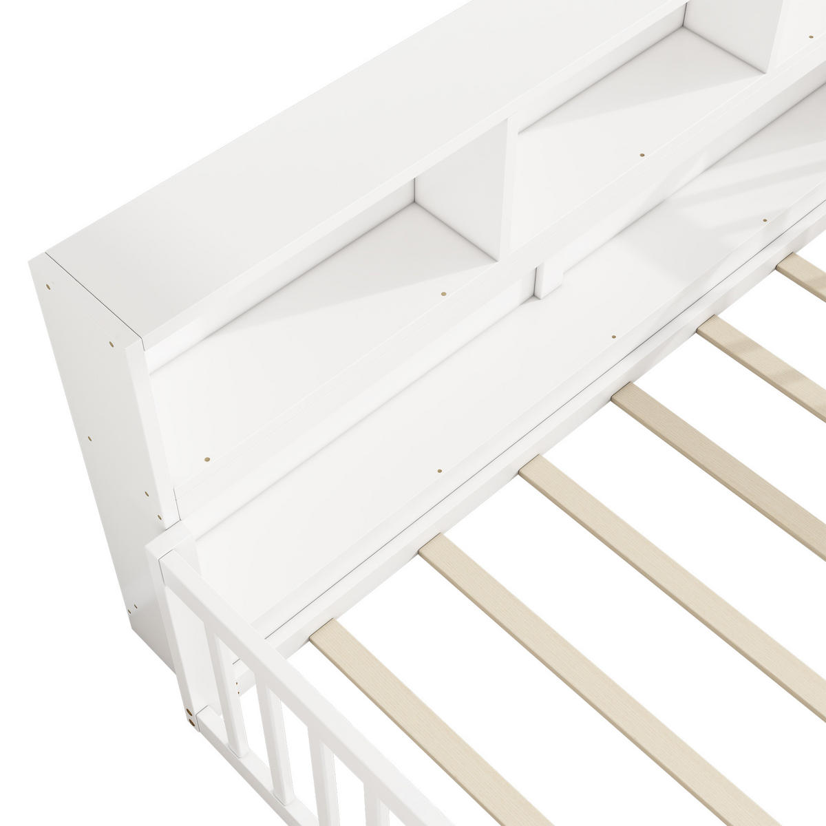 TAGEBETT 140x200cm Weiß Kiefer Bettseite Staufach Brüstung - Weiß, Holz (140/200cm) - FLIEKS