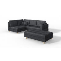 ECKSOFA MIT HOCKER Lorine Mikrofaser Anthrazit - Hellbraun/Anthrazit, Buchenholz/Textil (231/161cm) - S-Style Möbel
