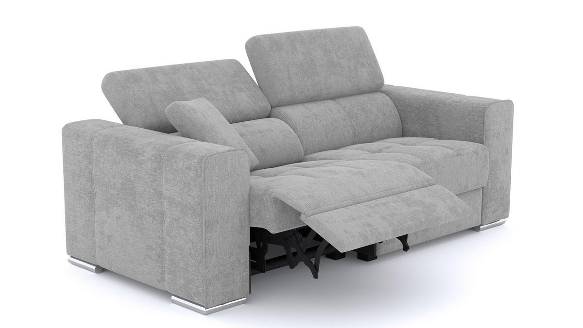 SOFA QUARTZ 3-Sitzer mit 1 Relaxfunktion, hellgrau - Silberfarben/Hellgrau, Holzwerkstoff/Textil (204/80/102cm) - Courtois Laville