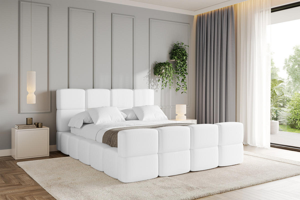 POLSTERBETT mit Bettkasten und Lattenrost, Bett mit Kopfteil, Boxbett ohne Matratze, Doppelbett mit Stauraum - NATA-Z 120x200 Weiß - Weiß, Holzwerkstoff/Textil (120/200cm) - ALTDECOR