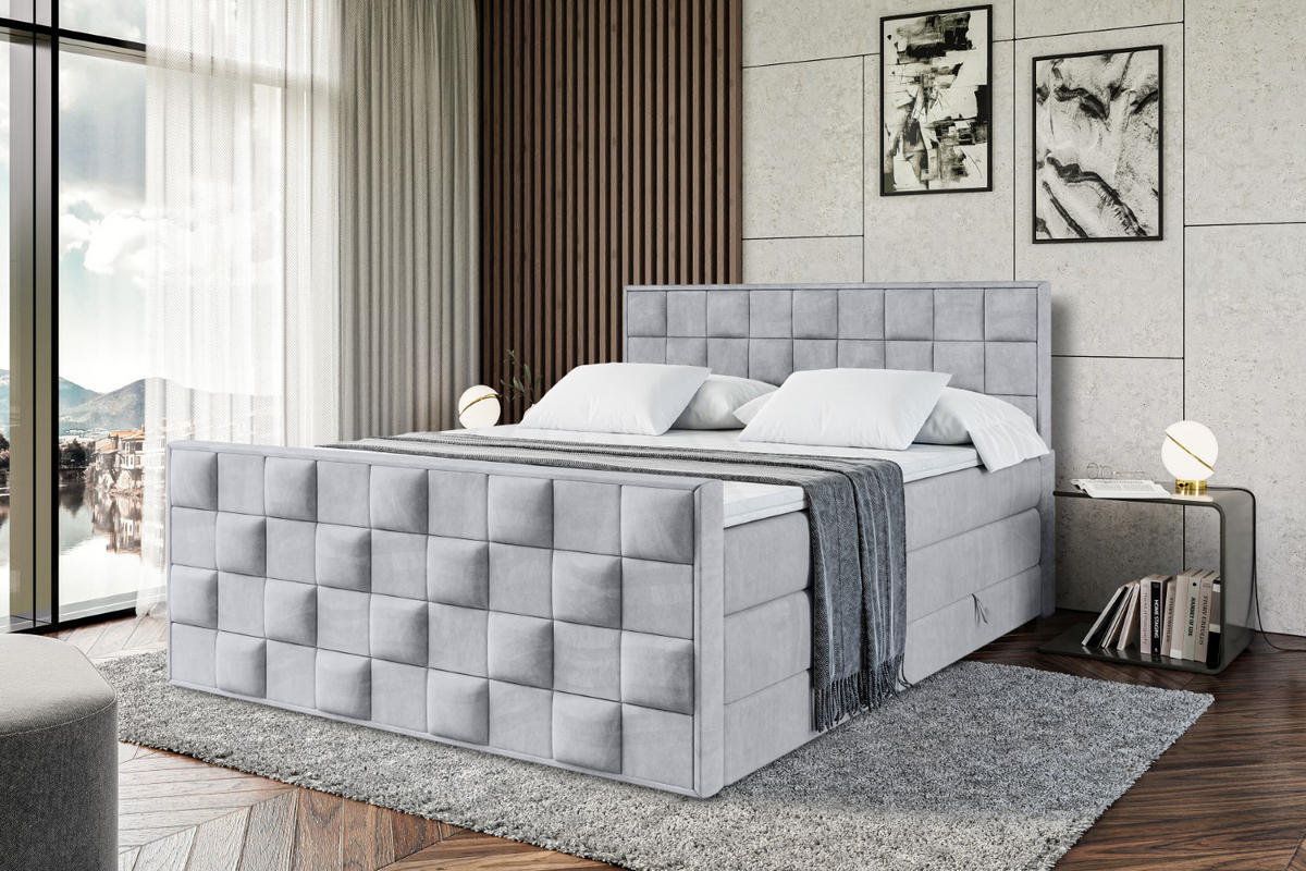 BOXSPRINGBETT ZAFIRA KING - 160 x 200 - H3/H4 - Hellgrau - Hellgrau, Holzwerkstoff (160/200cm) - ALTDECOR