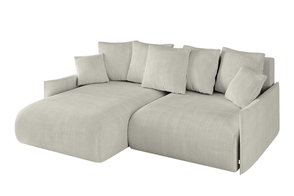 ECKSOFA mit Schlaffunktion und Bettkasten ONESK-L -v1 208x165x40 Hellgrau Cord - Hellgrau, Holzwerkstoff/Kunststoff (208/165cm) - ALTDECOR