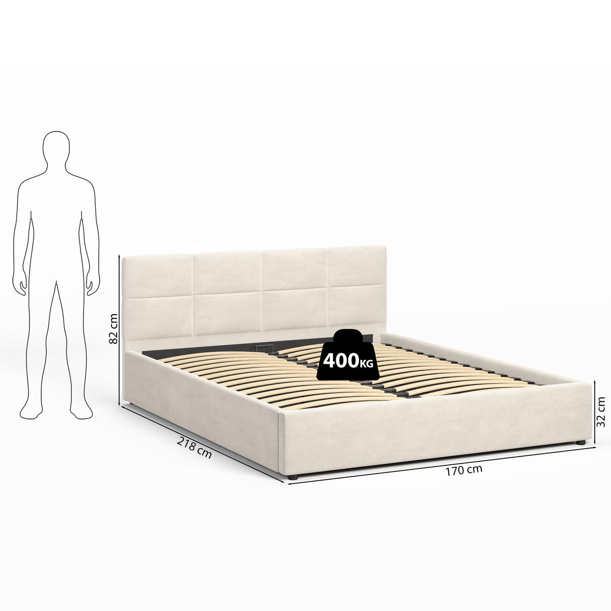 POLSTERBETT 160×200 mit Bettkasten und Lattenrost Mika HLR-1 Beige Velours - Beige, Holz (160/200cm) - Jana