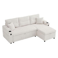 ECKSCHLAFSOFA 3-Sitzer Cord mit Stauraum USB-Anschluss und Becherhalter Beige 212,5/136/86 cm - Beige, Textil (136/212.5cm) - Redom