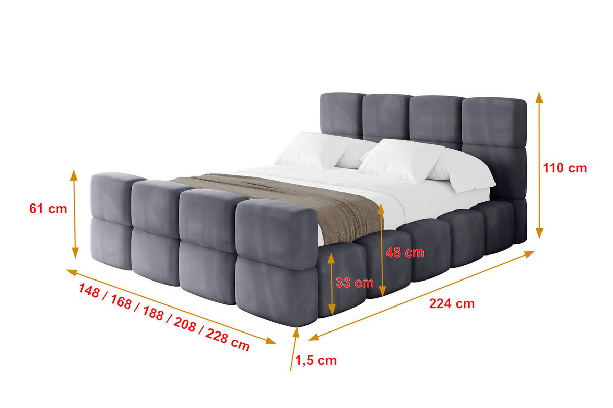 POLSTERBETT mit Bettkasten und Lattenrost, Bett mit Kopfteil, Boxbett ohne Matratze, Doppelbett mit Stauraum - NATA-Z 120x200 Dunkelgrau - Dunkelgrau, Holzwerkstoff/Textil (120/200cm) - ALTDECOR
