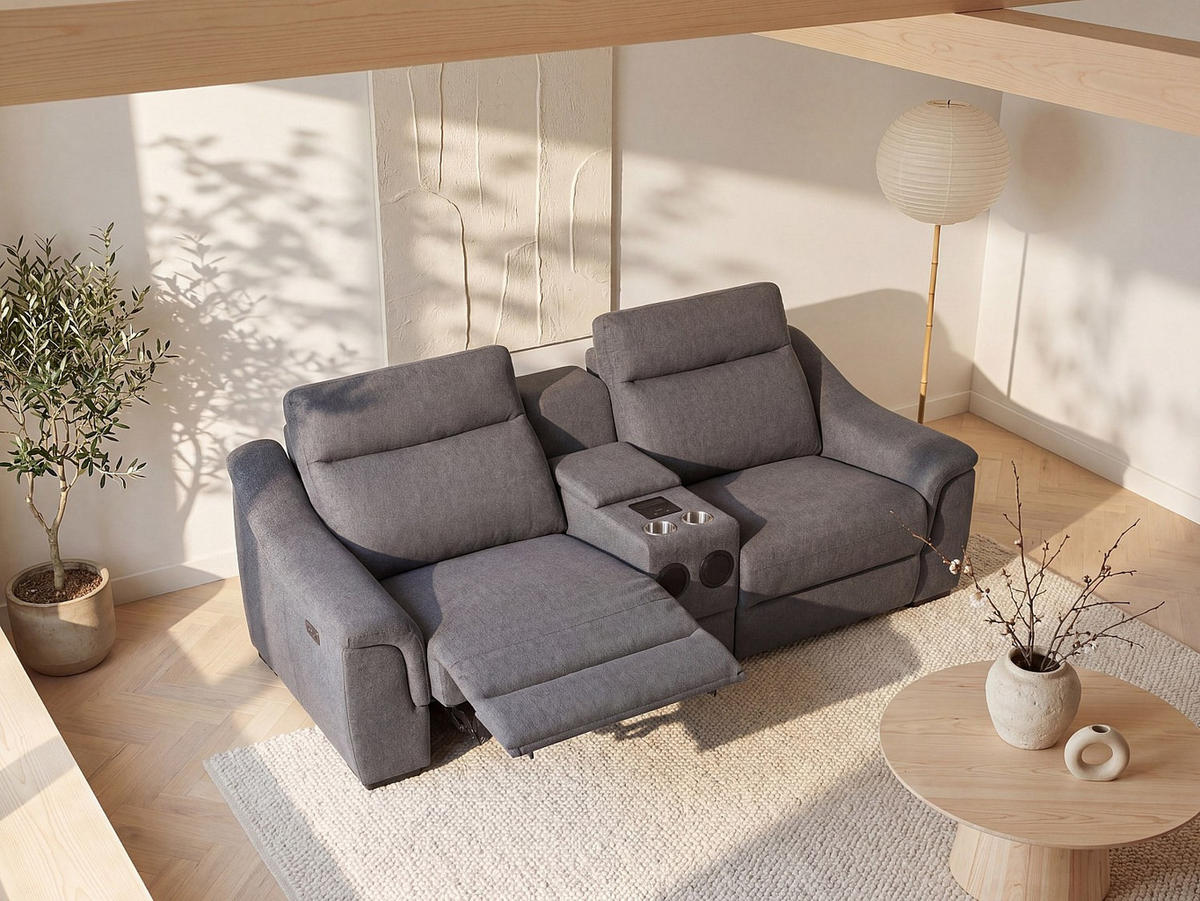 RELAXSOFA - 2 Personen - Stoff - Grau - - Grau, Textil (234/96/99cm) - Vente-Unique