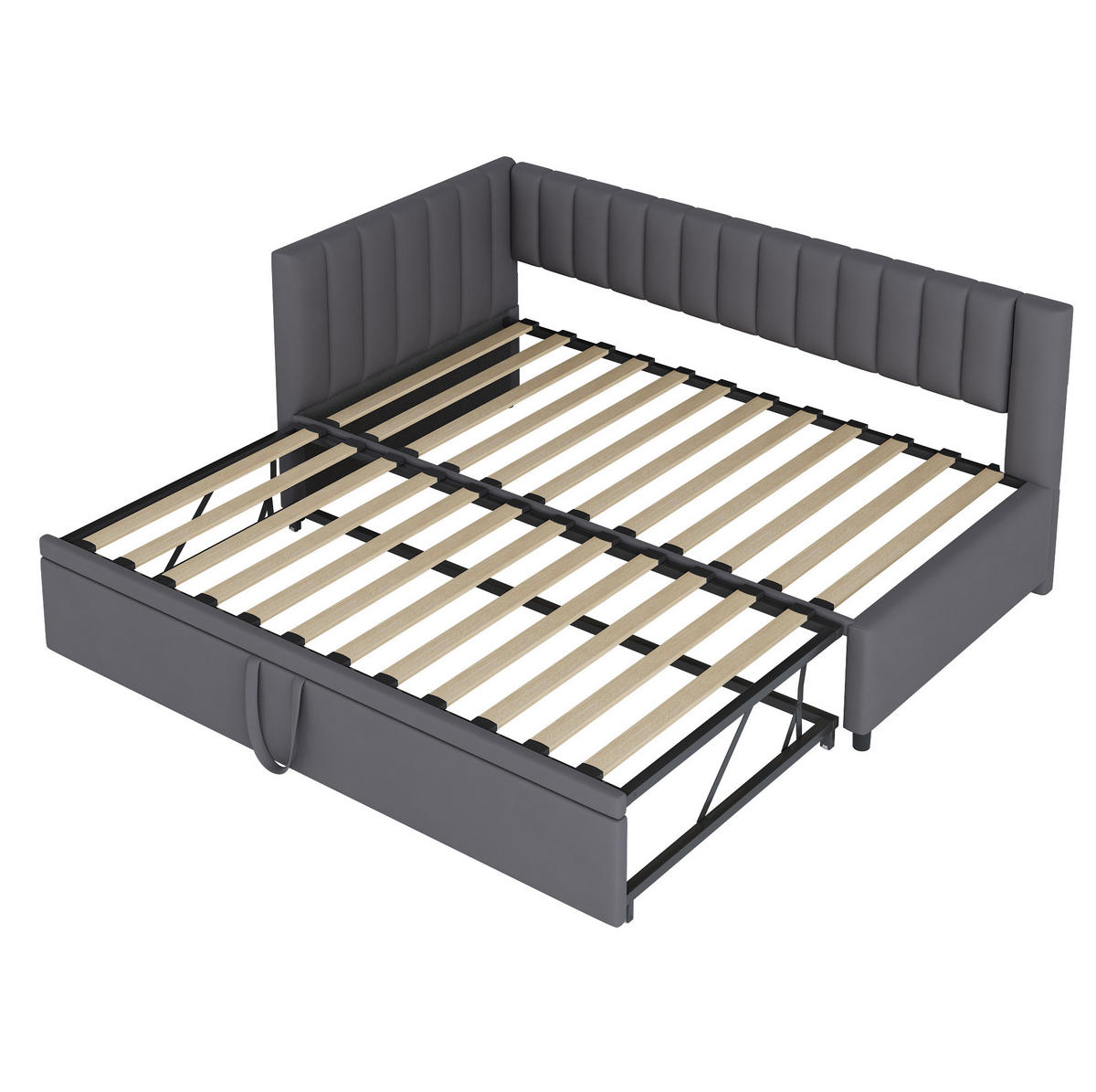 POLSTERBETT 90/200 cm Grau aus Samt mit Ausziehbett - Grau, Textil (90/180cm) - OKMYHOME