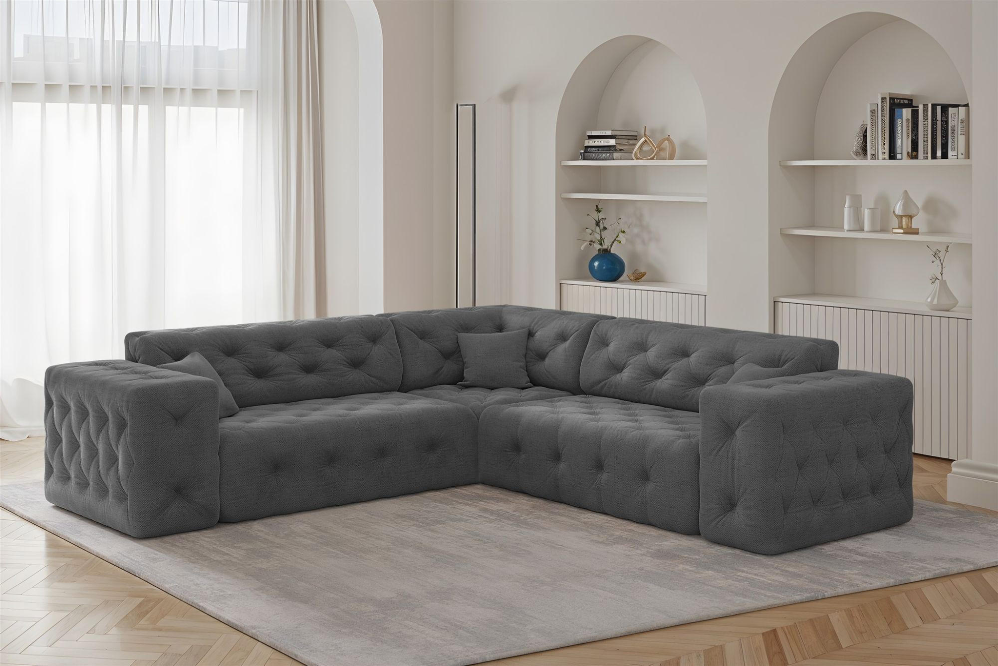 ECKSOFA Chantal In Moly - Anthrazit, Holzwerkstoff/Textil (246/246cm) - Fun Möbel