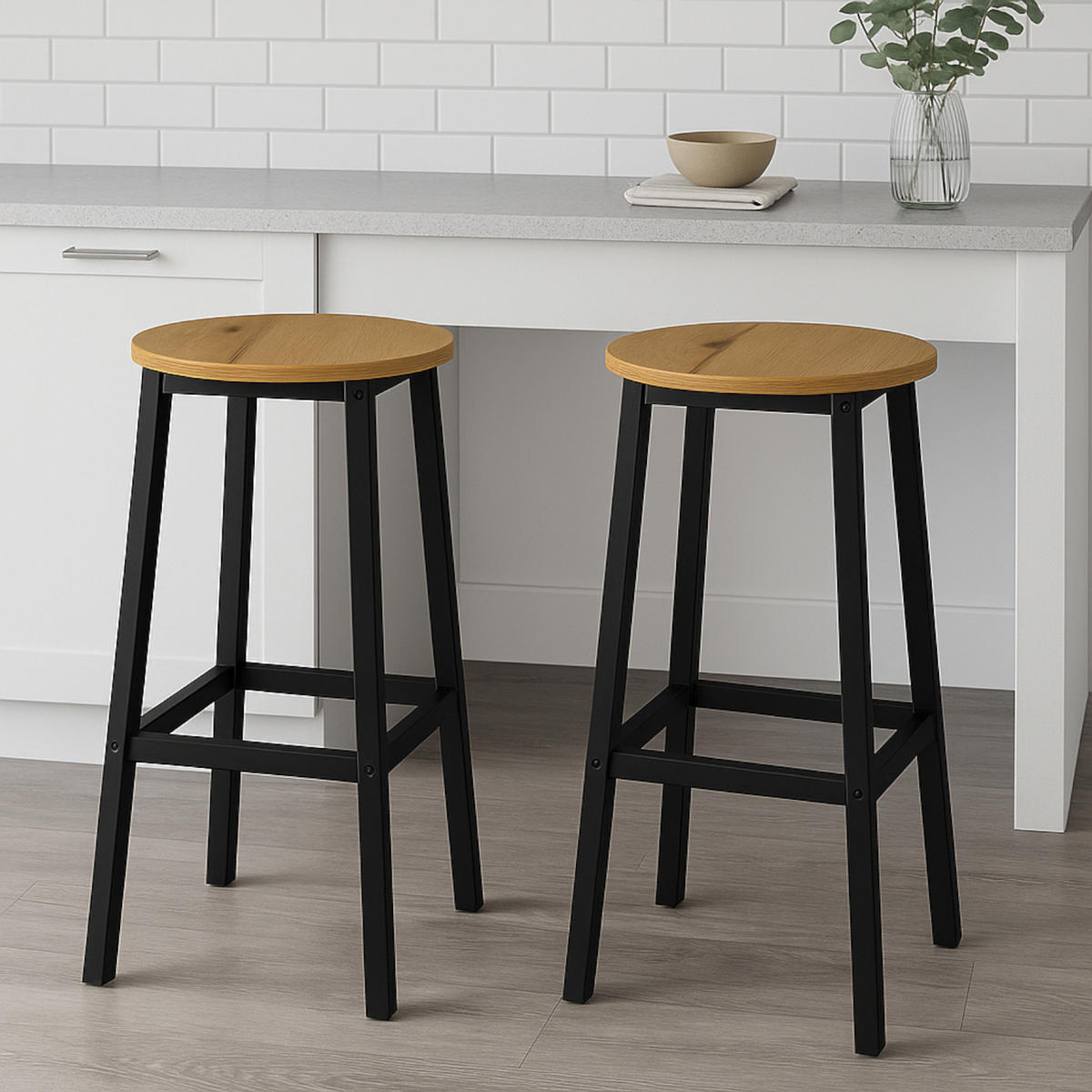 BARHOCKER 2er-Set Metall Hellbraun - Hellbraun, Holzwerkstoff/Metall (32/65/32cm) - Begryf