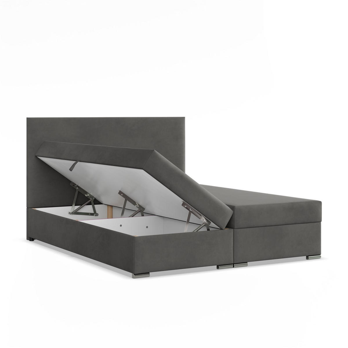 BOXBETT MIT KOPFTEIL 160x200 ZONZA, Grau - Graphitfarben, Textil (160/200cm) - Mebligo