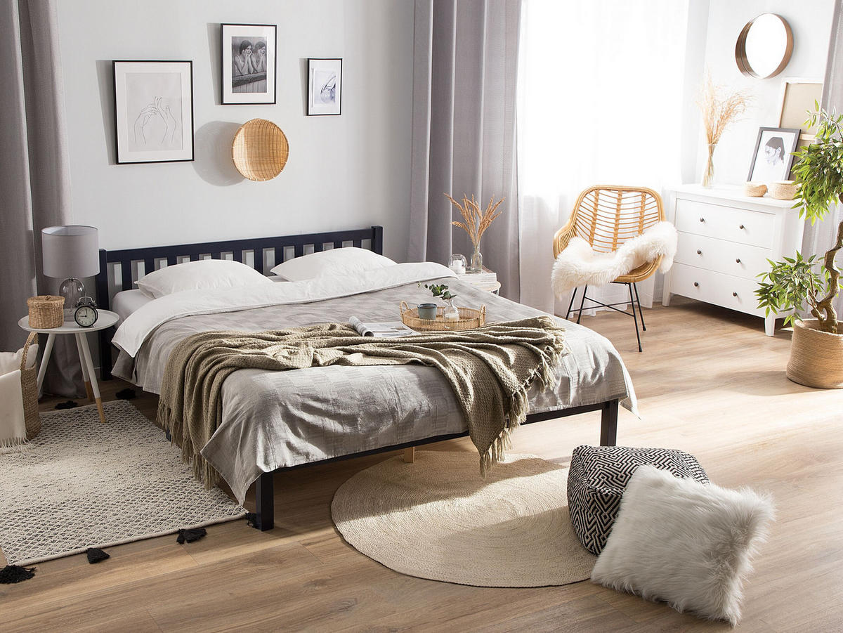 HOLZBETT 180/200cm Marineblau Florac - Blau, Holz (180/200cm) - Beliani
