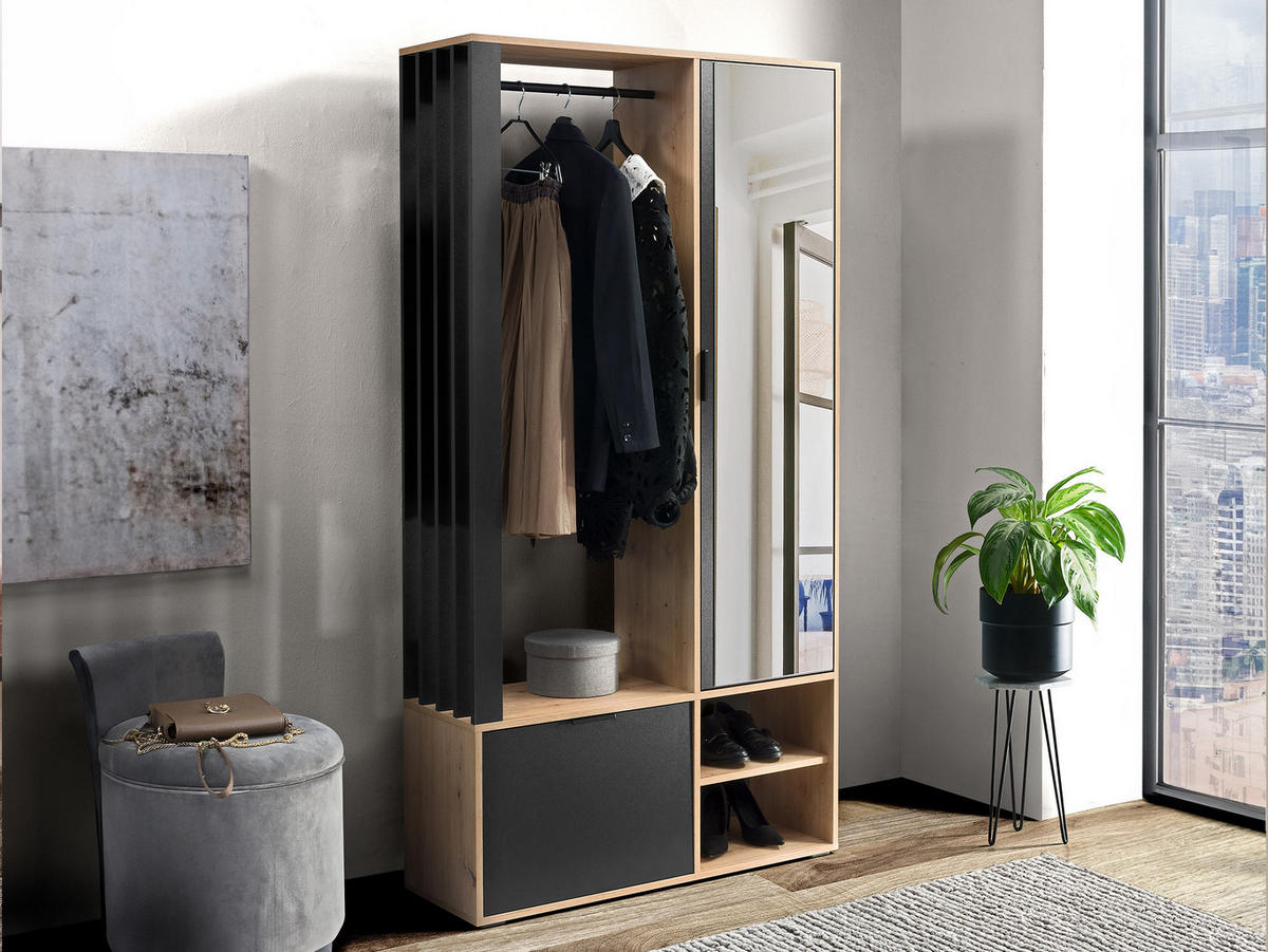 GARDEROBE Milo - Schwarz/Eiche Artisan, Holzwerkstoff/Kunststoff (100/190/33cm) - MIRJAN24