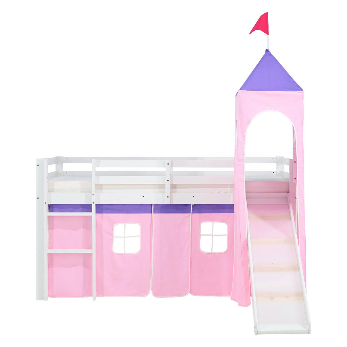 HOCHBETT mit Rutsche Turm 90/200 cm Rosa - Weiß/Rosa, Holz - Homestyle4u