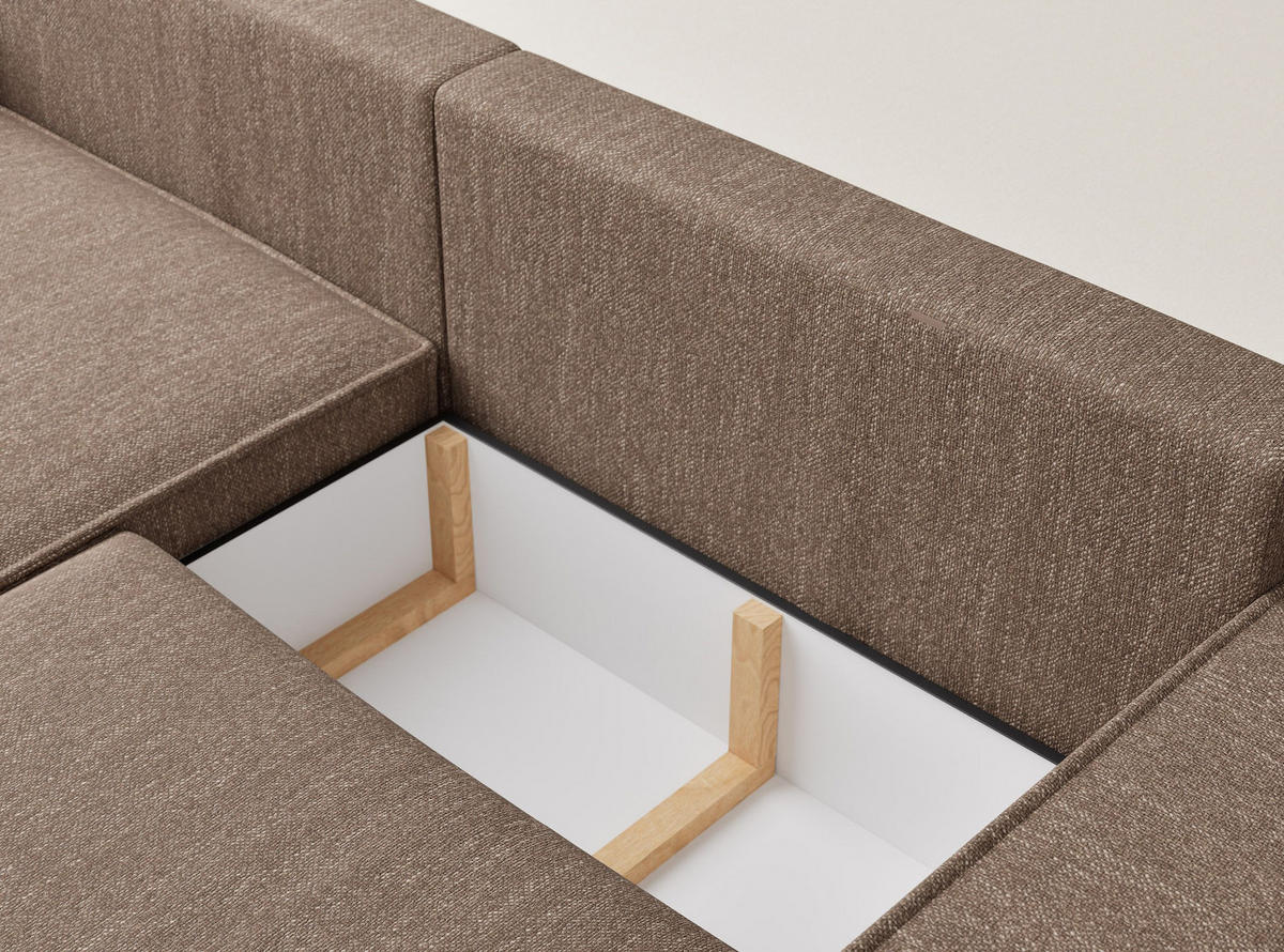 ECKSOFA MIT SCHLAFFUNKTION Moyo Hellbraun Webstoff - Hellbraun/Schwarz, Holz/Holzwerkstoff (255/148cm) - Maison de Reve