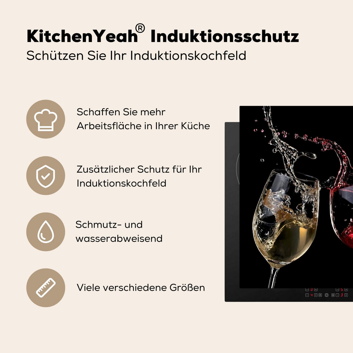 HERDABDECKPLATTE Rotwein - Weißwein - Glas - Schwarz 78x78 cm - Weinrot, Kunststoff (78/0.2/78cm) - MuchoWow