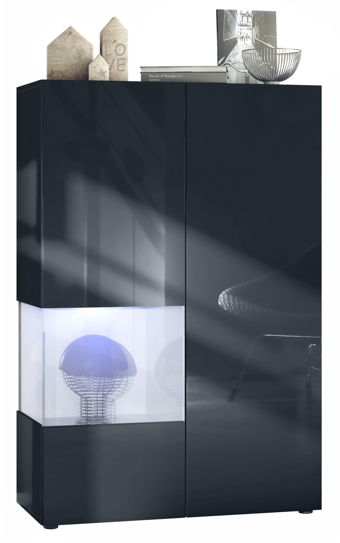 Vladon Vitrine Weiß Hochglanz 91.5x136.5x37 cm