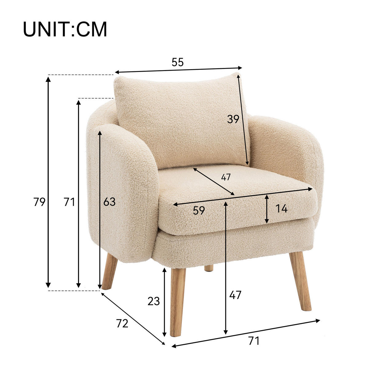 SESSEL 71/72/71 cm Beige aus Teddy mit Kissen - Beige, Textil (72/71/71cm) - OKMYHOME