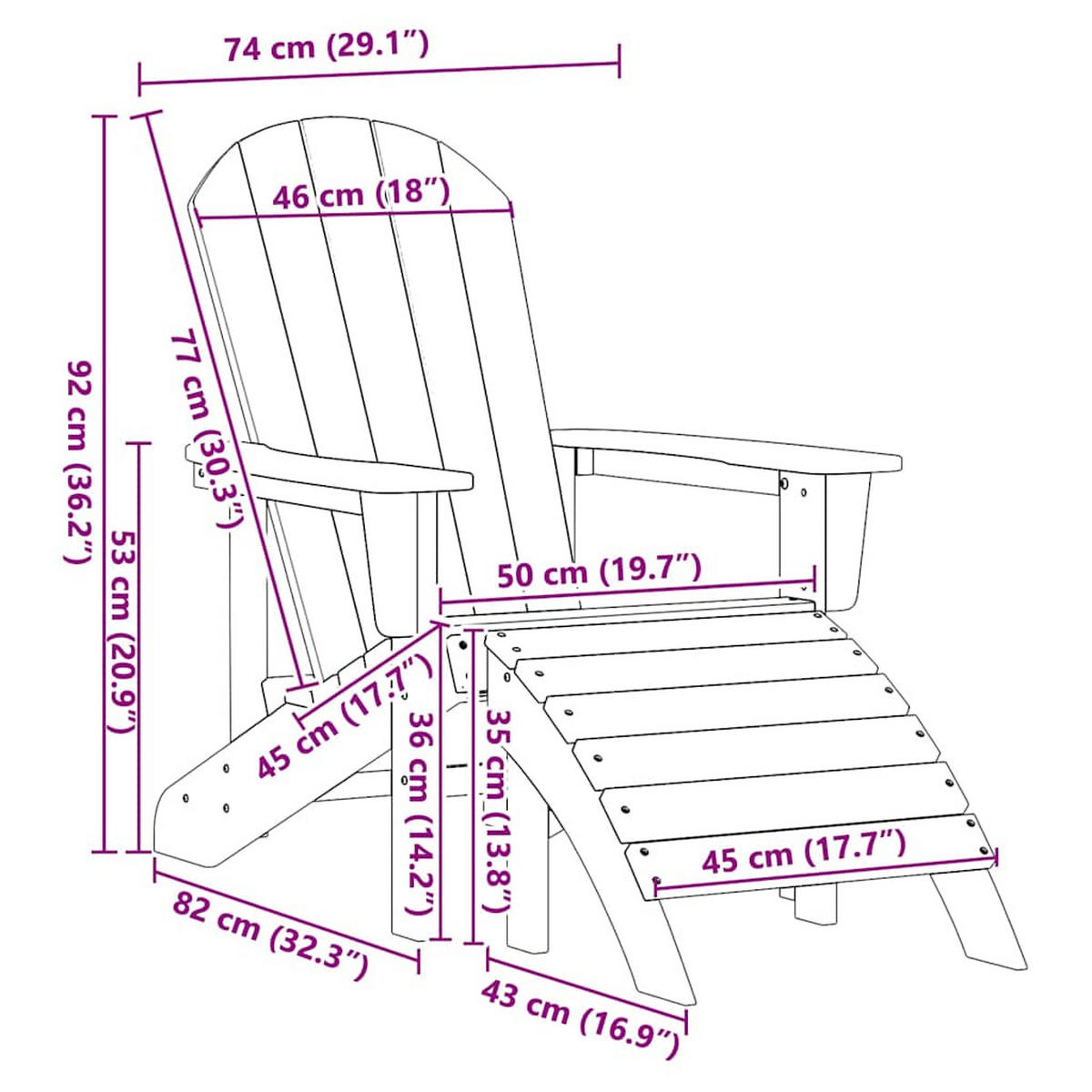 ADIRONDACK-STUHL Weiss 82/74/92 Cm Hdpe - Weiß, Kunststoff (74/92/82cm) - vidaXL