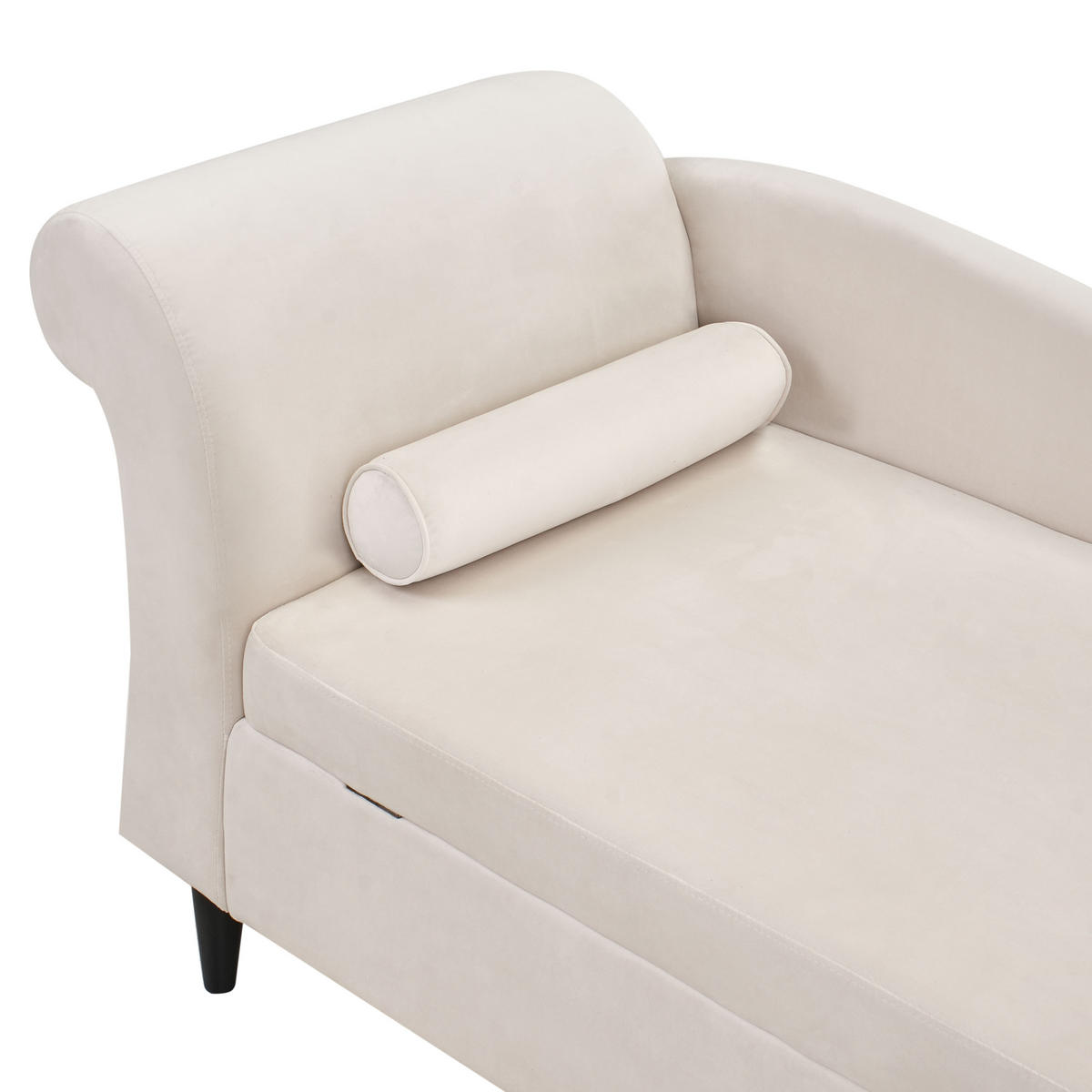 ČALOUNĚNÉ LEHÁTKO CHAISE LONGUE LEVOSTRANNÉ Sametová látka Béžové s úložným prostorem Luiro - černá/béžová, textil (160/77/70cm) - Beliani