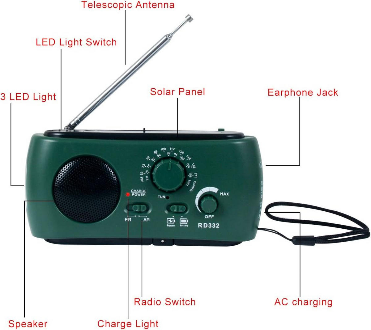 RADIO – FM/AM – LED-Taschenlampe/Notladefunktion/Batteriebetrieben – Grün - Grün, Kunststoff (15/7/5cm) - DCA